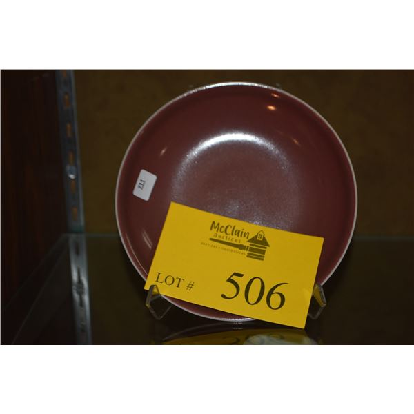 CHINESE MONOCHROME "DUSTY ROSE" GLAZED ROUND DISH; SIGNED (6 3/8") (DOES NOT INCLUDE STAND)