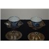 Image 3 : PAIR CHINESE BLUE & WHITE TEA OR WINE CUPS W/LOTUS SAUCERS; SIGNED (PAIR) (DOES NOT INCLUDE STAND)