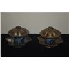 Image 4 : PAIR CHINESE BLUE & WHITE TEA OR WINE CUPS W/LOTUS SAUCERS; SIGNED (PAIR) (DOES NOT INCLUDE STAND)