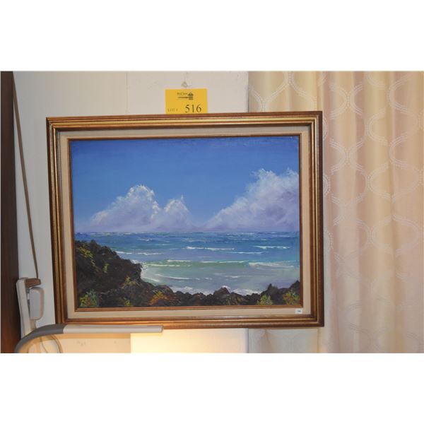 FRAMED OIL ON CANVAS, SEASCAPE BY BILL KAIWA (28" X 22 1/2")