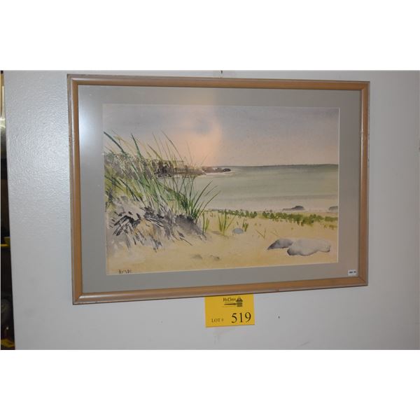 FRAMED WATERCOLOR PAINTING, COASTAL SAND DUNE; SIGNED HOPE (HAYWARD) (25" X 17 3/4")