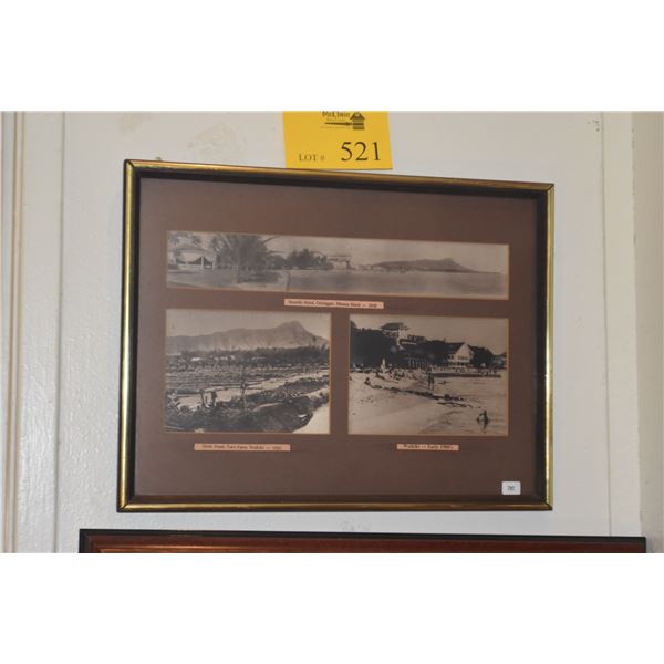 FRAMED BLACK & WHITE PHOTOS: SEASIDE HOTEL, OUTRIGGER, MOANA HOTEL-1918, DUCK POND, TARO FARM, WAIKI