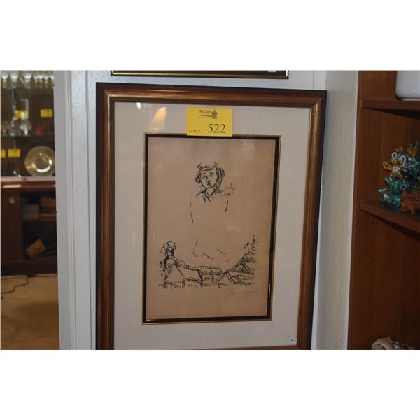 FRAMED WOOD ENGRAVING, MARC CHAGALL, 1968 (22" X 27 1/2")