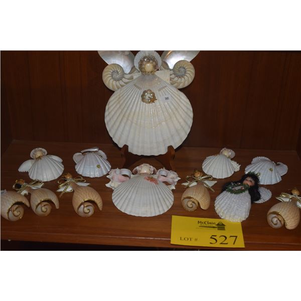 COLLECTION OF SHELL ANGEL ORNAMENTS (12 PCS) (DOES NOT INCLUDE STAND)