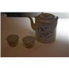 Image 6 : MIXED LOT: SAKE CUPS, DRAGON PLATES, HAPPINESS CHOP, BLUE & WHITE PITCHER & BASKET W/TEAPOT & CUPS (