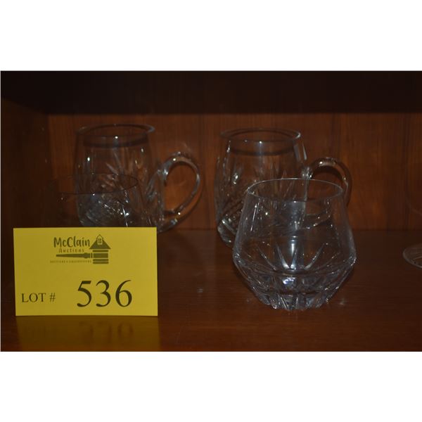 IRISH DOGS HIGHBALL GLASSES BY WATERFORD & ANTRIM MUGS BY TYRONE CRYSTAL (4 PCS)