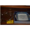 Image 1 : VINTAGE CLEAR GLASS CENTERPIECE BOWL FEATURING INTEGRATED CANDLE HOLDERS & WEDGWOOD BONE CHINA CAKE 