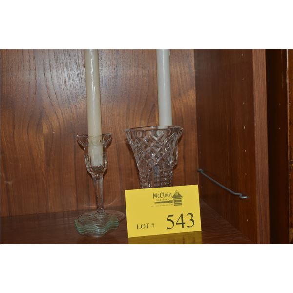 6" VINTAGE WATERFORD CRYSTAL VASE, WATERFORD CRYSTAL CANDLE STICK HOLDERS & BOBECHE (7 PCS)