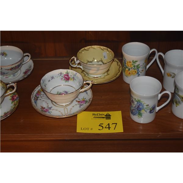 WINDSOR BONE CHINA CUPS & ASSORTED TEA CUPS W/SAUCERS (12 PCS)