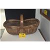 Image 1 : WOVEN WILLOW & REED GATHERING BASKET W/CARVED WOODEN HANDLE