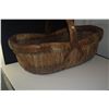 Image 3 : WOVEN WILLOW & REED GATHERING BASKET W/CARVED WOODEN HANDLE