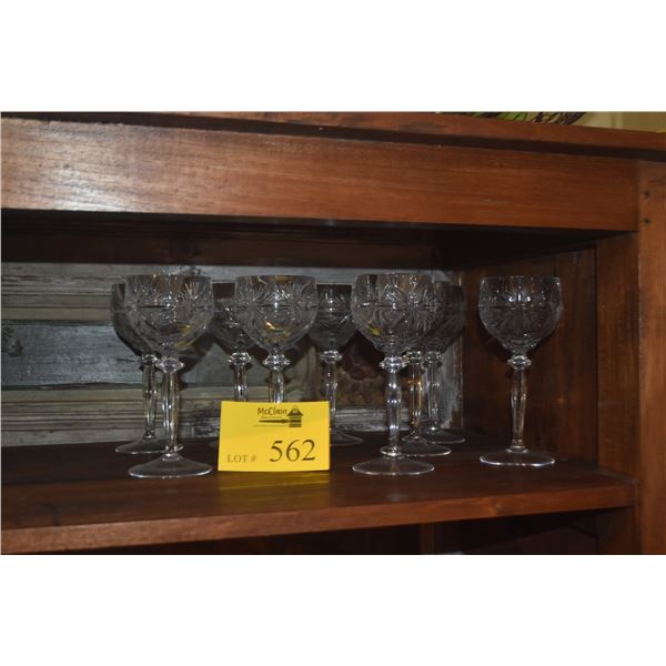 CUT CRYSTAL WINE GLASSES W/FACETED SUNBURST PATTERN (9 PCS)