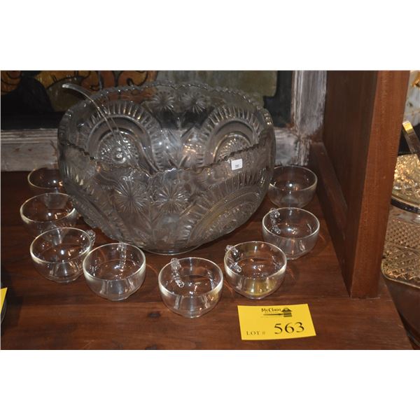 LARGE PUNCH BOWL, LADLE & CUPS (10 PCS)