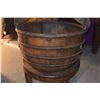 Image 3 : 19TH C CHINESE WELL BUCKET (OR RICE/WATER BUCKET) W/IRON STRAPS & YOKE STYLE HANDLE, SET ON TRIPOD S