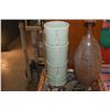 Image 3 : 15" CYLINDRICAL CELEDON-GLAZED VASE & 16" VINTAGE STONEWARE OVOID BOTTLE VASE W/EARTH TONE SPECKLED 