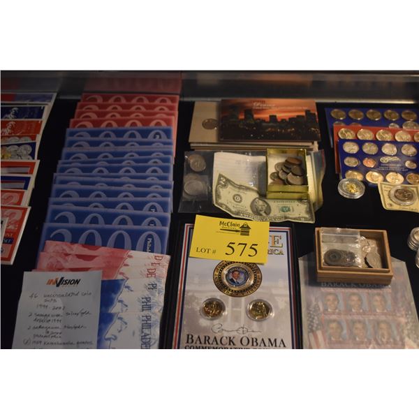 COIN COLLECTION: 46 UNCIRCULATED COIN SETS (1999-2008), 2 SACAGAWEA SILVER/GOLD DOLLARS 1999, 2 SACA