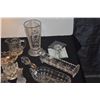 Image 2 : COLLECTION OF PRESSED GLASS DISES, SALT & PEPPERS', KNIFE REST, SALT DISHES, CANDLE HOLDER, CRACKER 
