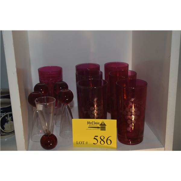 COLLECTION OF VINTAGE BOHEMIAN CRANBERRY/RUBY CUT TO CLEAR GLASSWARE & RUBY SHOT GLASSES (12 PCS)