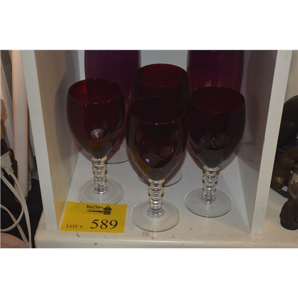 CRANBERRY GLASS STEMWARE (6 PCS)