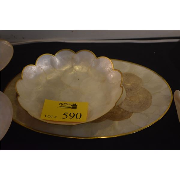 COLLECTION OF MOTHER OF PEARL (NACRE) SEASHELL DISHES, BOWL & PLACEMAT (10 PCS)