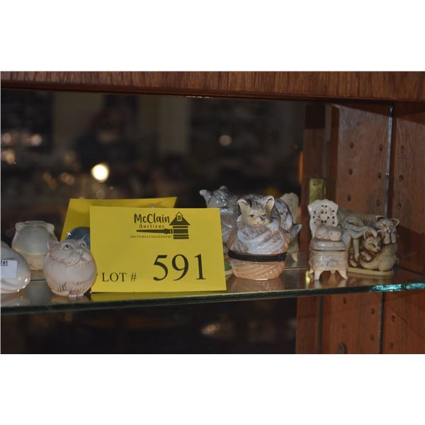 COLLECTION OF CAT THEMED BOXES & FIGURINE (17 PCS)