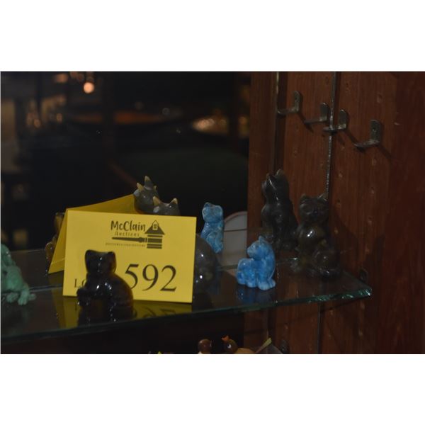 COLLECTION OF SEMI-PRECIOUS STONE CAT FIGURINES (16 PCS)