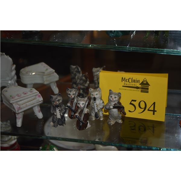 OCCUPIED JAPAN MINIATURE PORCELAIN FURNITURE & BESWICK CAT BAND ORCHESTRA QUARTET (10 PCS)