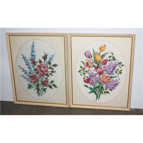 PAIR OF FRAMED FIBER ARTWORK 24" X 14"