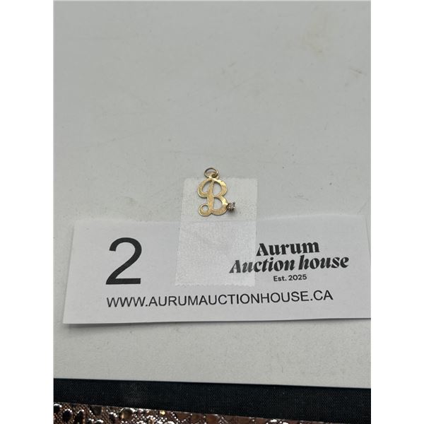 14KT Gold "B" Pendant with Small Diamond Marked 14KT