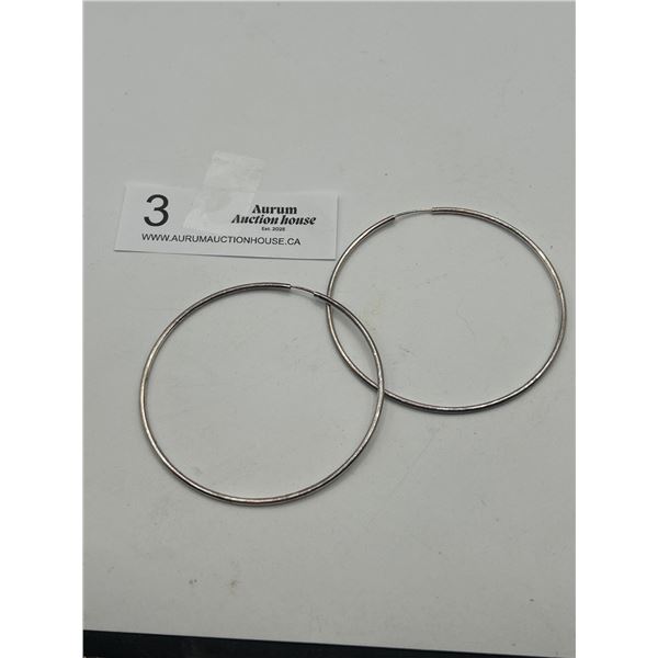Pair of 3" Diamiter Sterling Silver Hoop Earrings Marked "ADAM 925"