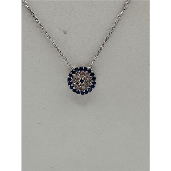 Sterling Silver Necklace with Pendant with Blue Stones Marked 925