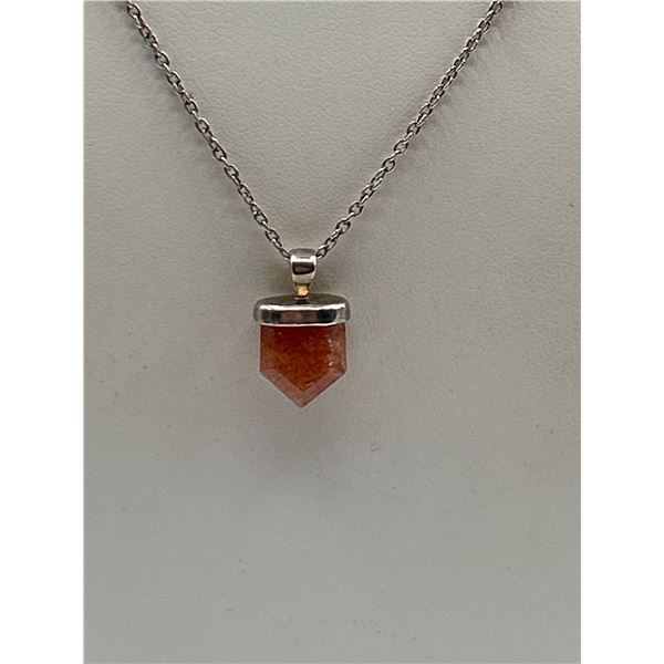 Sterling Silver Necklace with Stone Pendant Marked 925