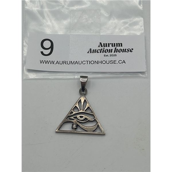 Eye of Horus Egyptian Marked 925 Sterling Silver Pendant 1.5" Llong