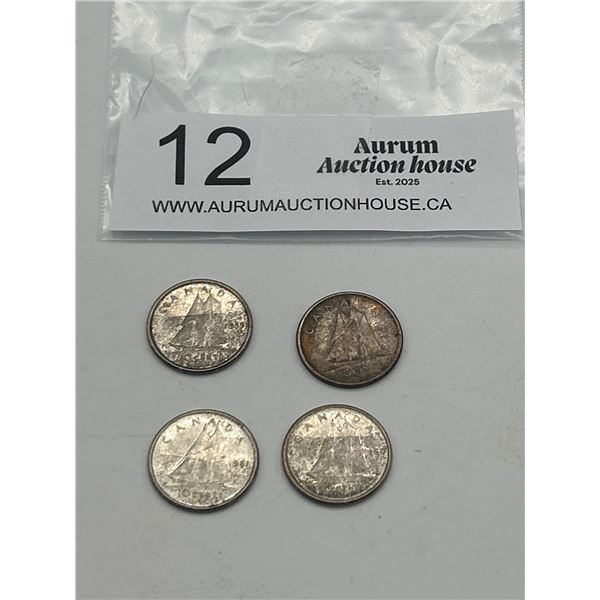 Lot of 4 Canadian Silver Dimes From 1959-1963