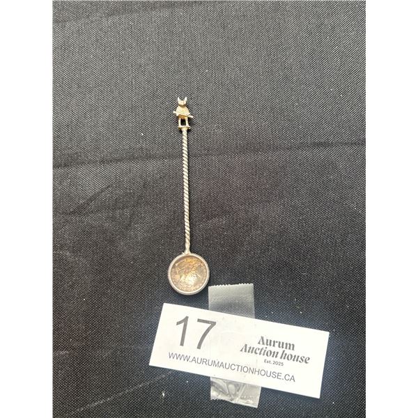 1918 Silver Coin Spoon with Twisted Stem with Figural Bear on Top