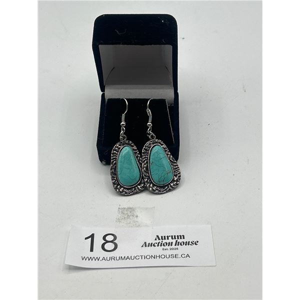 Pair of Faux Turquoise Silver Tone Dangle Earrings