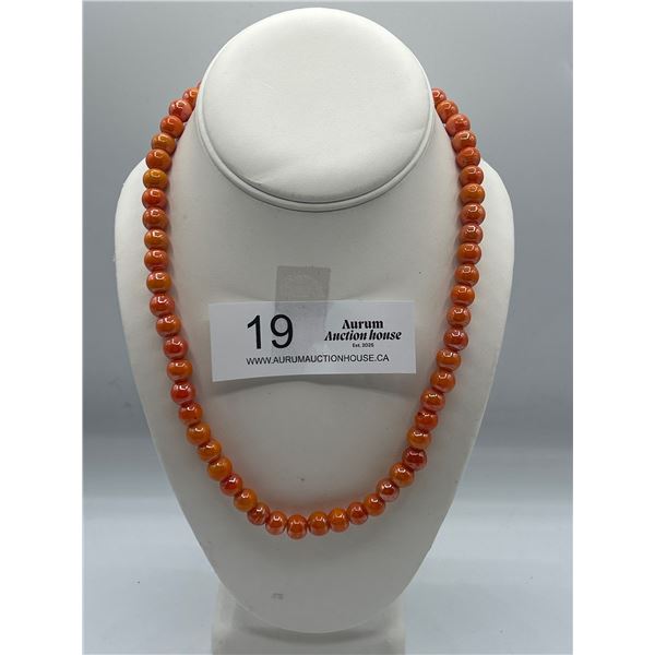 18" Long Mid Century Orange Glass Bead Necklace