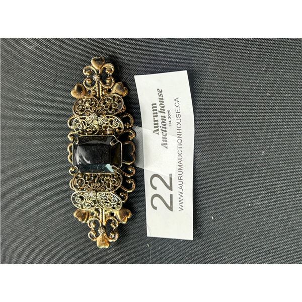 Vintage Victorian Style Filigree Brooch With Glass Stone 3.5" inches Wide