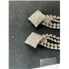Image 2 : Pair of Vintage Clipon Silvertone Diamond Shape Rhinestone Dangle Earrings