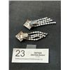 Image 4 : Pair of Vintage Clipon Silvertone Diamond Shape Rhinestone Dangle Earrings
