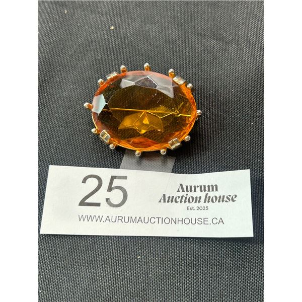 Vintage Honey Topaz Glass Brooch Gold Tone 1.75" Wide