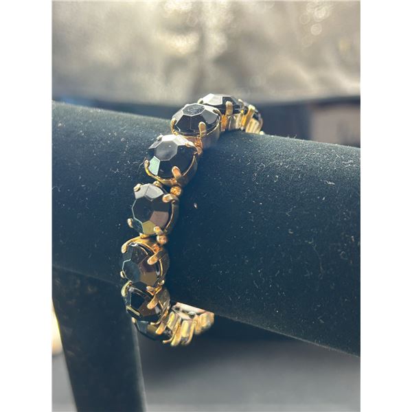 Charter Club Vintage Faux Jet Black Onyx Stretch Gold Tone Bracelet