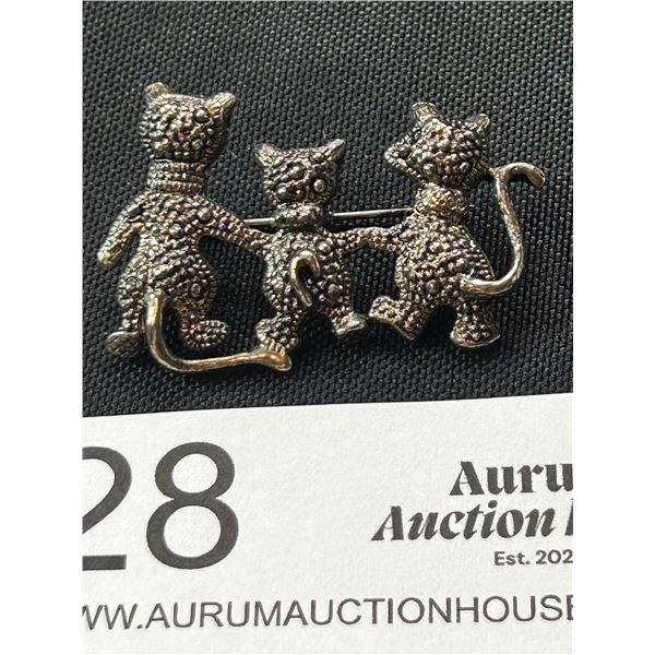 Vintage Cat Trio Brooch 1.5" Wide Silver and Gold Tone