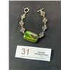Image 1 : Silver Tone Filigee-Style Bracelet With Green Swirl Rectangular Glass Bead