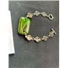 Image 2 : Silver Tone Filigee-Style Bracelet With Green Swirl Rectangular Glass Bead