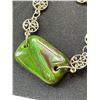 Image 3 : Silver Tone Filigee-Style Bracelet With Green Swirl Rectangular Glass Bead