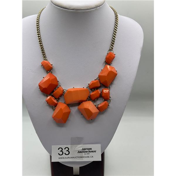 Stella & Dot Olivia Bib Necklace in Orange and Gold Tone
