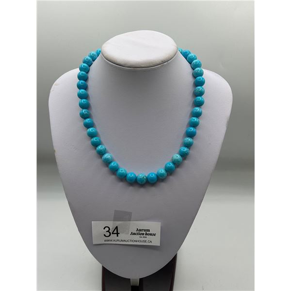 Turquoise Round Gemstone Beaded Round Hand Knotted Necklace 18" Long