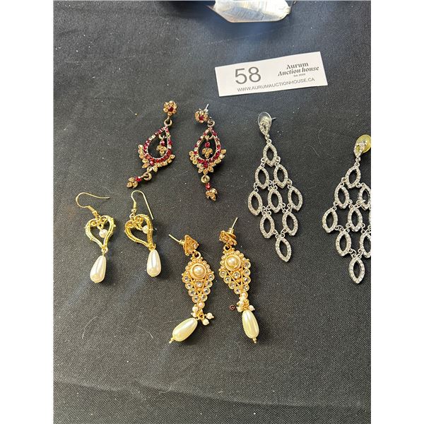 4 Pairs of Vintage Rhinestone and Pearl Earrings