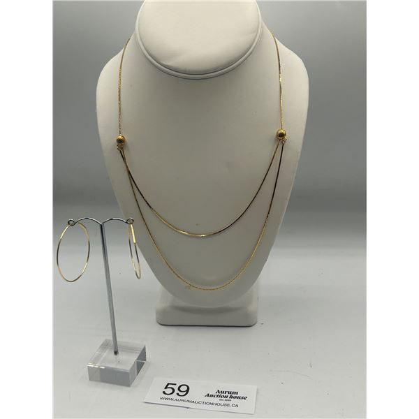 Gold Plated Slider Necklace Plus a Pair of Large Lightweight Hoop Earrings